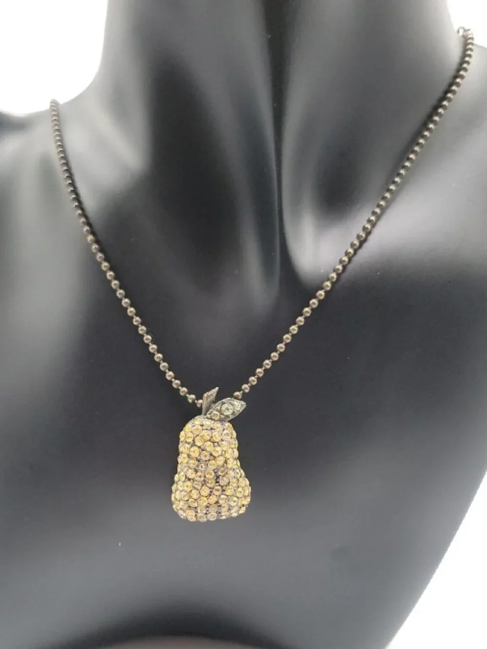 VTG Robert Rose Signed Pave Rhinestone Pear Pendant Ball Chain Necklace Rare 16